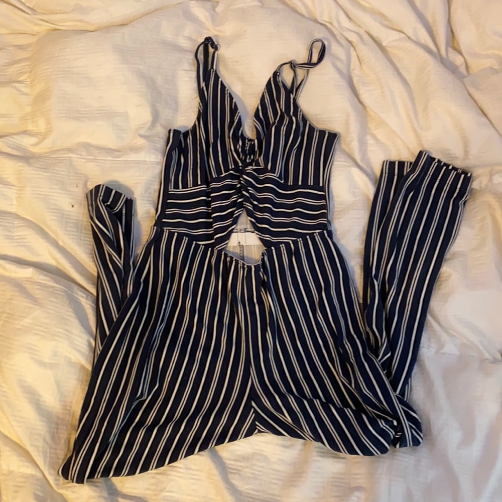 Sleeveless Blue, black, and white Romper